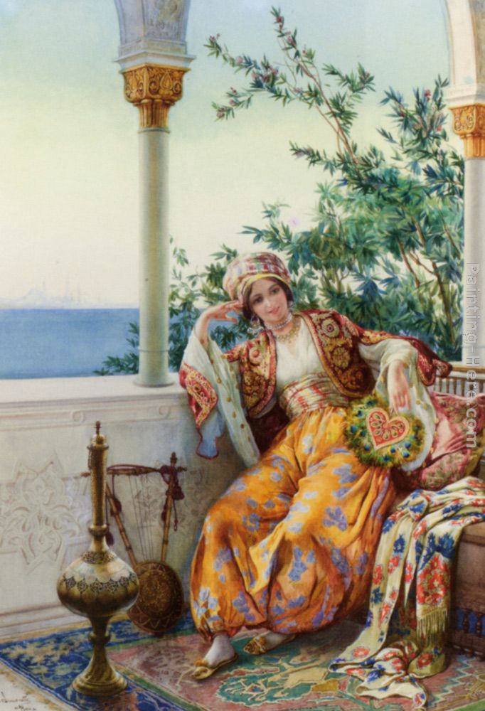 A Turkish Beauty Resting on a Terrace painting - Amedeo Momo Simonetti A Turkish Beauty Resting on a Terrace art painting